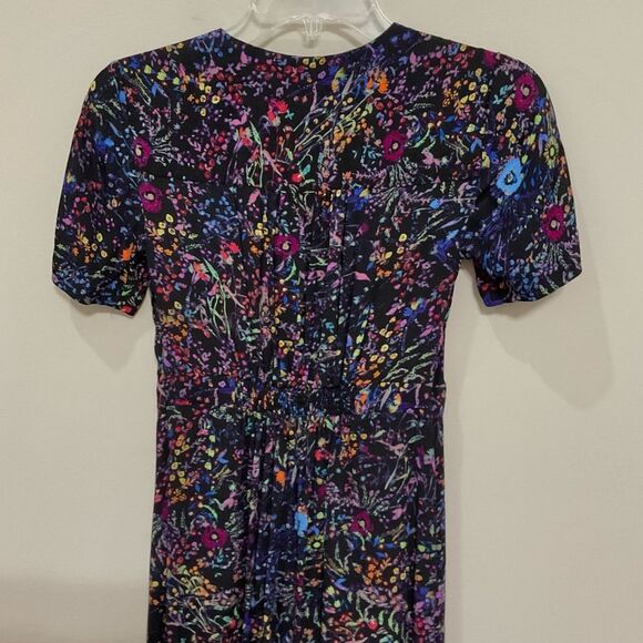 Anthropologie Maeve Floral Leopard Dress Faux Wrap Morgan Midi Size 0 - Picture 7 of 9